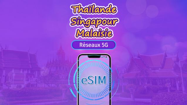 Singapour/Malaisie/Thaïlande | eSIM 5G | Forfait journalier/forfait total | Facturation 24h | 1 à 30 jours | Code QR