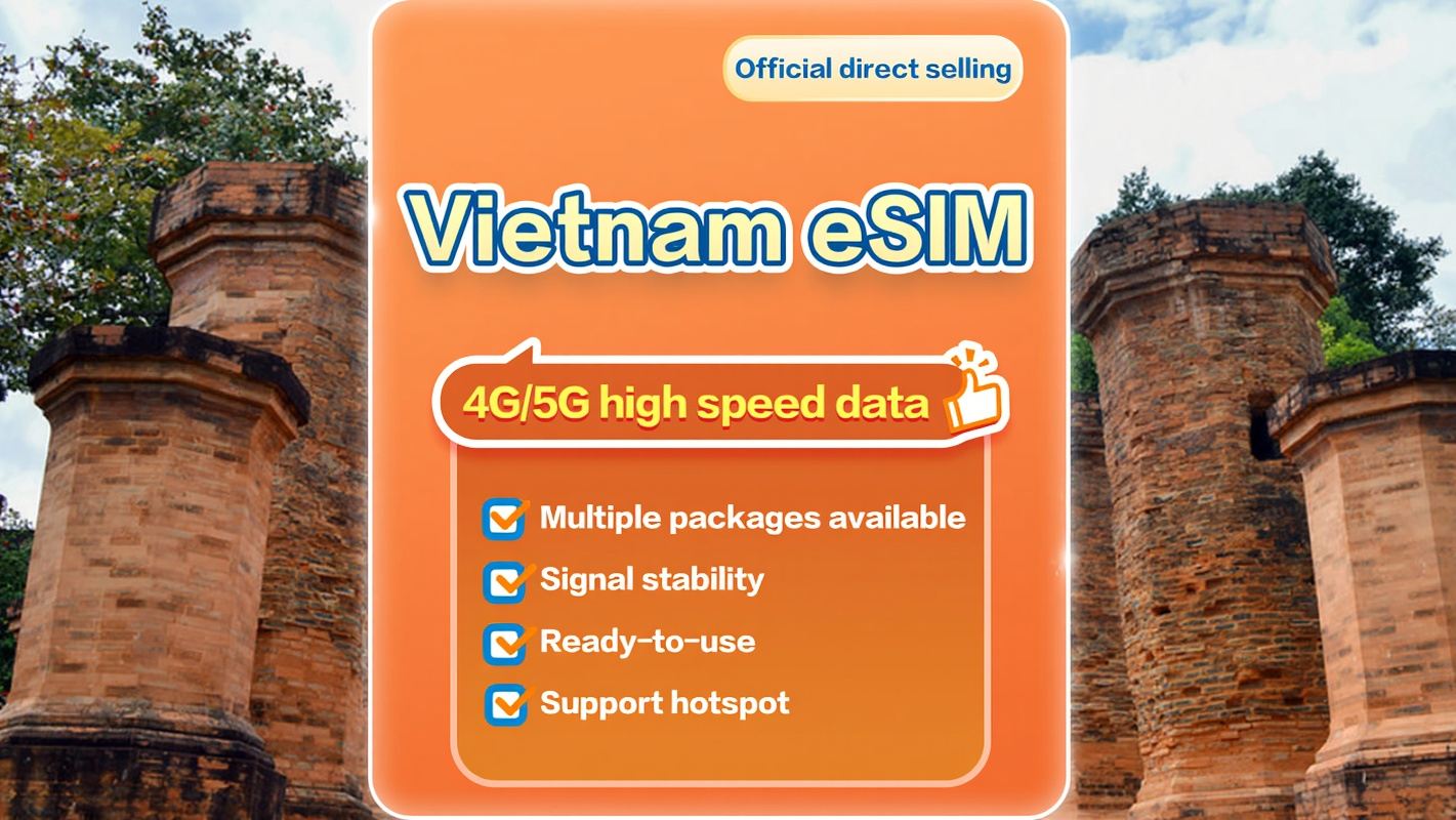 【ベトナム】5G | eSIM | 1〜10日間利用可能 | 申し込んで使用 | ホットスポットサポート | QRコード