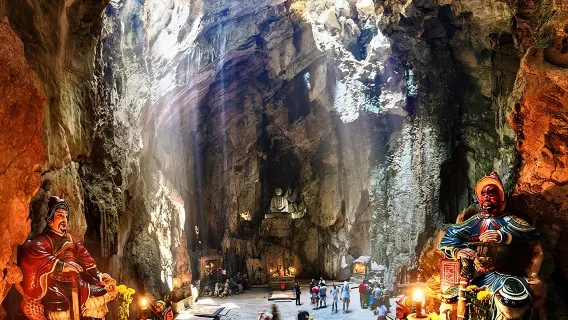 Cheapest: Mystical Marble Mountains & Monkey Mountain with Am Phu Cave Adventure | From only 21 USD