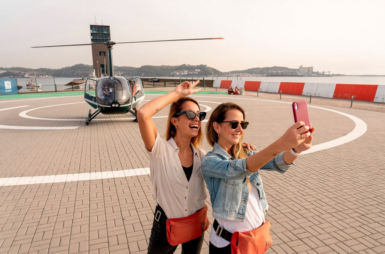 リスボンヘリコプターフライト体験(キリスト像、ベレンの塔、ジェロニモス修道院を空中から眺める)