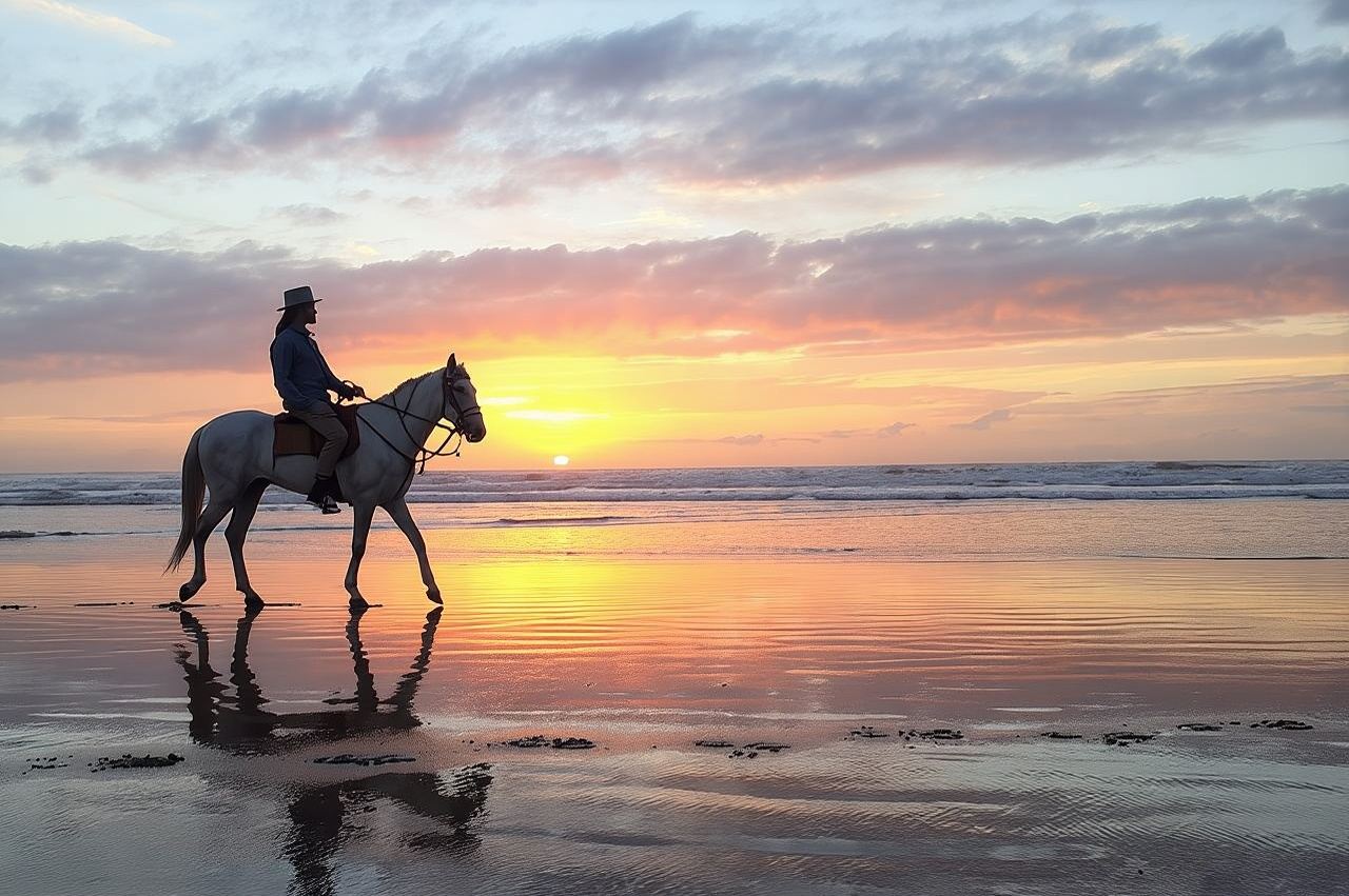 Promenade à cheval au coucher du soleil pendant 2 heures