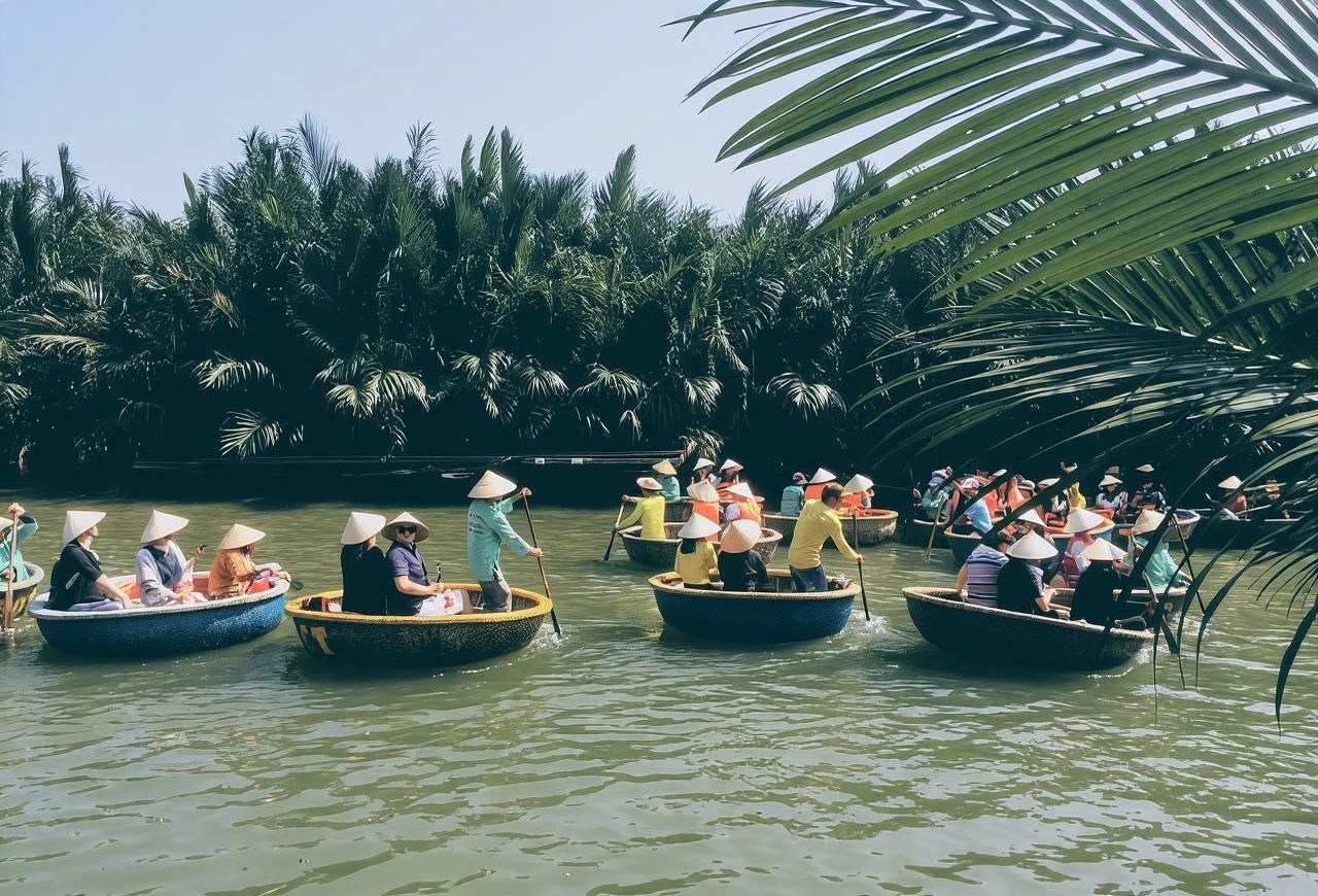 호이안 코코넛 숲 바스켓 보트 선박 티켓 + 코코넛 즐기기 + 호이안 진주섬 테마파크
