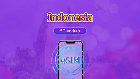 Indonesia | 4G/5G eSIM | Päiväpaketti/Data-paketti | 24 tunnin laskutus | 1-30 päivää valittavissa | QR-koodi