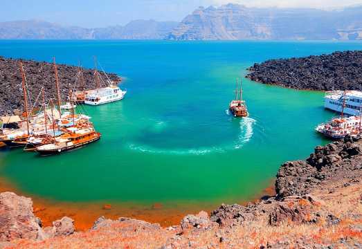 Santorini Volcano Island Day Tour with King Hylas Wooden Sailing Boat Guide