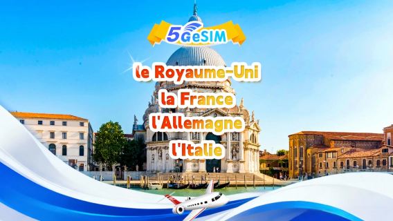 Royaume-Uni, France, Allemagne et Italie 5G eSIM | Forfait journalier/Forfait total | 1 à 30 jours | QR code