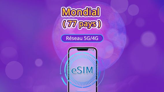 eSIM mondiale (77 pays) 5G/4G | Compatible avec Google Maps/TikTok/ChatGPT | Forfait data | Facturation toutes les 24 heures | 1–7 jours | Code QR