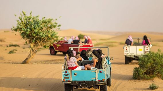 Dubái: Safari patrimonial en un Land Rover clásico privado con cena incluida.