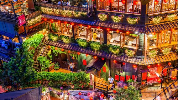 Jiufen night view, Shifen Waterfall and Raohe Market tour