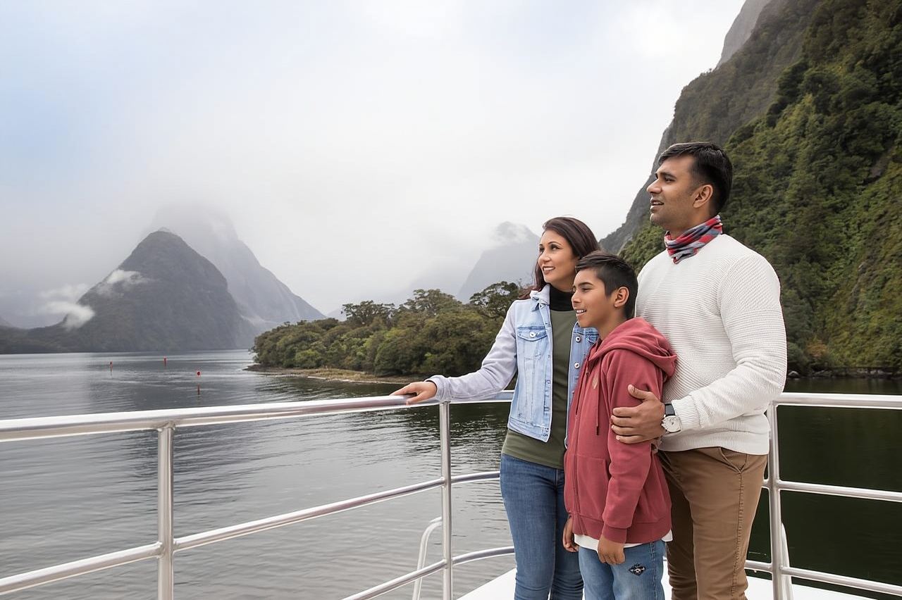 Crucero desde Queenstown a Milford Sound y excursión en autobús con techo de cristal