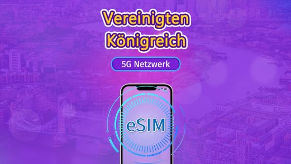 Vereinigtes Königreich (UK) | 5G/4G eSIM | Tagespass/Gesamtvolumen | Kalendertage Abrechnung | 1-90 Tage | QR-Code