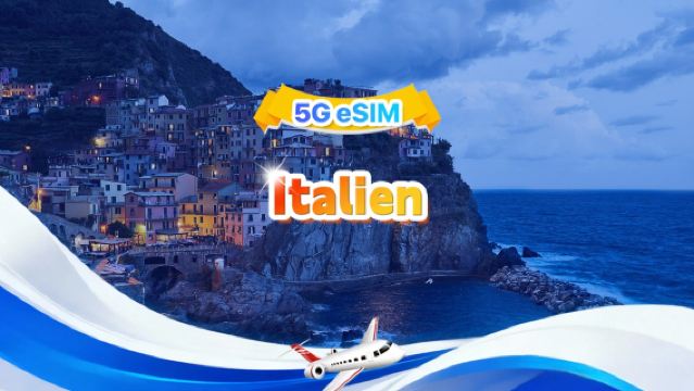 Italien 5G/4G eSIM | Tages-/Gesamtpaket | 500 MB/Tag – 30 GB gesamt | 1–30 Tage | 24-Stunden-Format | QR-Code
