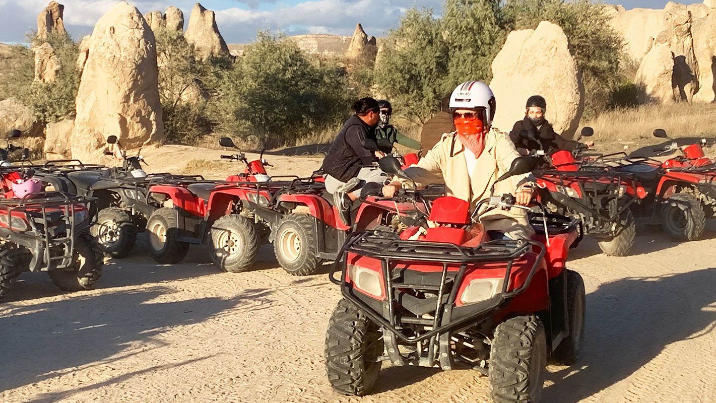 Turkey ATV off-road vehicle Cappadocia half-day tour sunset Goreme hotel transfer