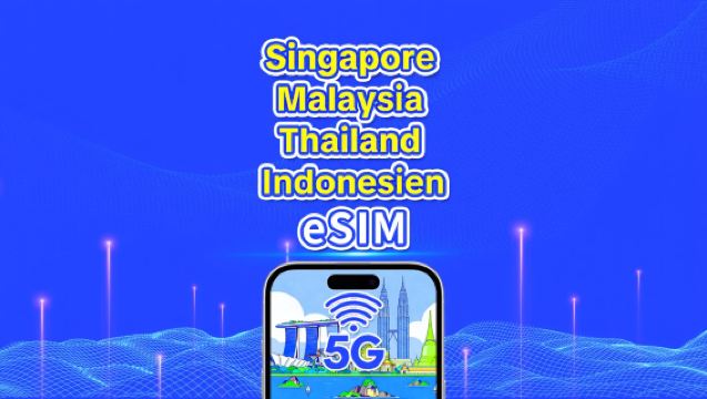 Sydostasien eSIM | Singapore/Malaysia/Thailand/Indonesien | 5G/4G | Kalenderdagar | 1-30 dagar | QR-kod