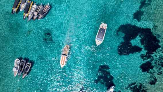 Excursion d'une journée en hors-bord à la grotte bleue de Biševo et aux 6 îles|Magnifique vue sur la mer|La baignade et la plongée avec tuba sont autorisées
