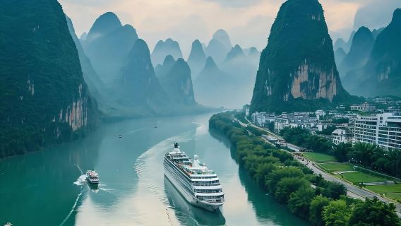 桂林+陽朔+漓江風景区 4つ星船半日帰りツアー【ビジネスカー+英語/フランス語ガイドオプション】