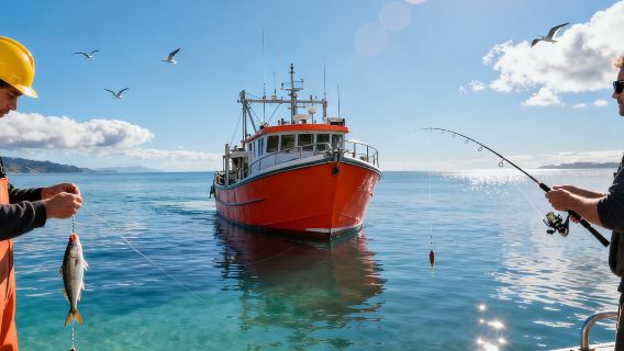 Kapten TOMO, seorang anggota kru lokal veteran, mengkhususkan diri dalam memancing di laut dalam dan menangkap lobster di Kaikoura, Pulau Selatan, Selandia Baru.