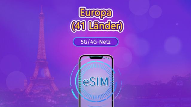 Europa (41 Länder) | 5G/4G eSIM | Tagespass / Gesamtpaket | Natürlicher Tagesabrechnung | 1–90 Tage | QR-Code