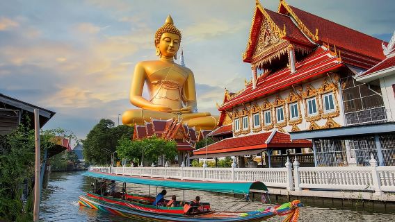 ワット パークナムパーシーチャルーン日帰りツアー【ピンクのガネーシャ丨ワット・パークナム丨バーンマイ百年市場】