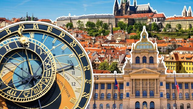 ปราสาทปรากและนาฬิกาดาราศาสตร์พร้อมพิพิธภัณฑ์แห่งชาติหรือย่านชาวยิว