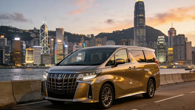 Voiture avec chauffeur de Canton et Shenzhen vers Hong Kong et Macao, véhicule commercial 7 places avec prise en charge à bord, passage frontalier direct vers des zones comme Disneyland Hong Kong et Harbour City, service complet de Hong Kong à Macao