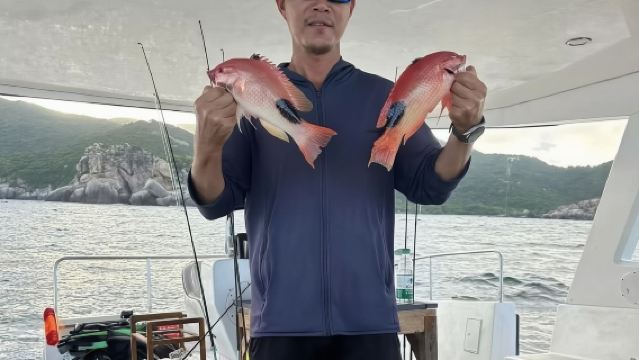 三亞海棠灣海釣4小時 專業釣魚艇帶探魚器 提供魚餌漁具礦泉水 可幫忙拍照 魚獲帶回