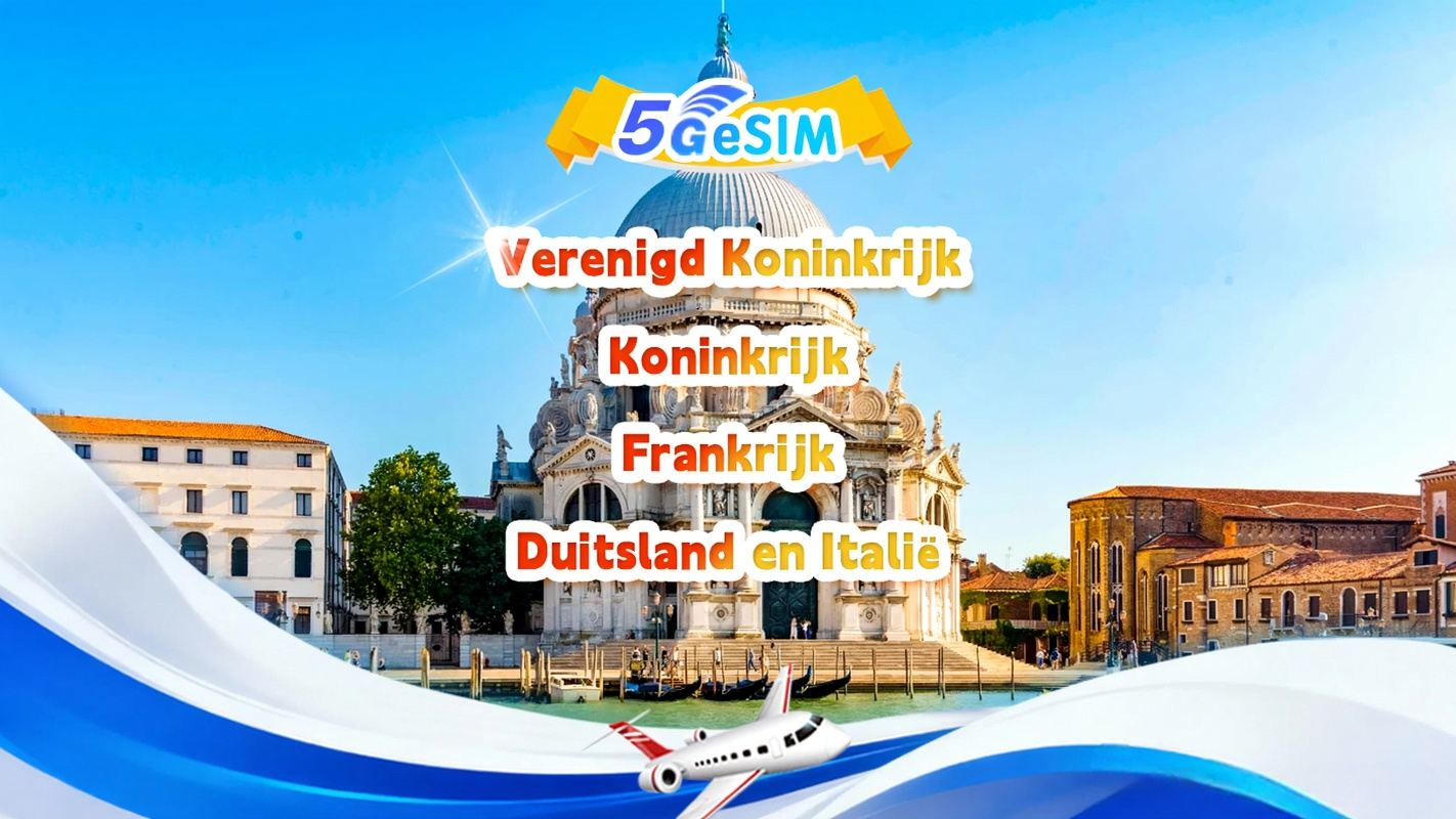 VK, Frankrijk, Duitsland en Italië 5G eSIM | Dagpakket/Totaalpakket | 1-30 dagen | QR-code