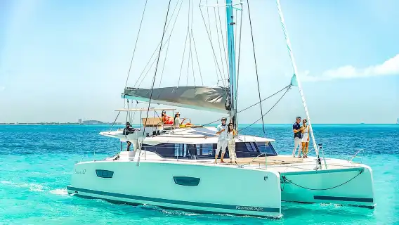 Isla Mujeres luxury catamaran with premium open bar and lunch