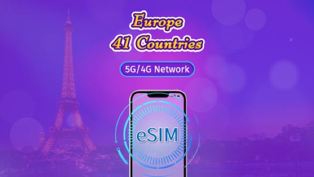 Europe (41 countries) | 5G/4G eSIM | Day Pass/Total Package | Natural Day Billing | 1-90 days | QR code