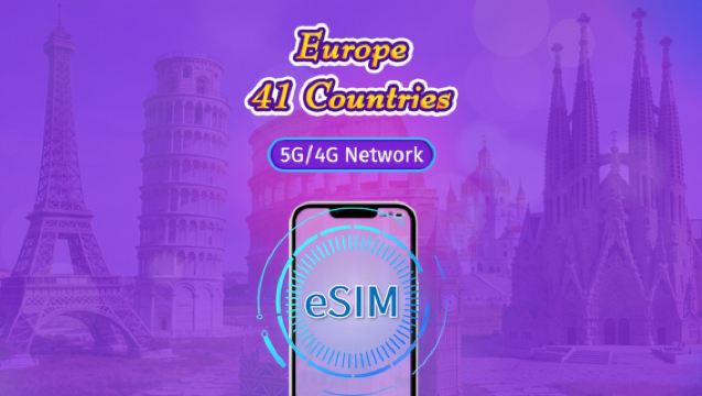 European 41-Country eSIM | Supports TikTok & ChatGPT | 5G/4G Networks | Day Pass/Total Data | 1–90 days | Calendar Day Billing | QR code