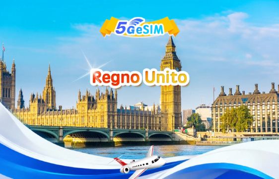 eSIM 5G UK | Pacchetto giornaliero/totale | 500 MB/giorno - 100 GB totali | 1-60 giorni | Formato 24 ore | Codice QR
