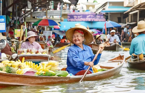 【含酒店接送◆贈丹嫩手划船◆精品團】丹嫩沙多水上集市+美功鐵道市場一日遊