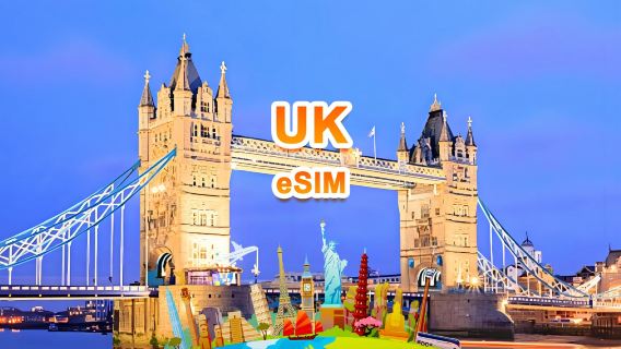 eSIM 4G/5G Reino Unido | Paquete diario/Paquete total | 1 GB/día - 30 GB en total | 1-30 días | Sistema de 24 horas | QR code