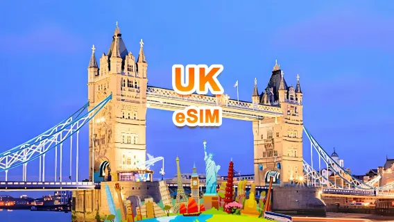 eSIM 4G/5G Reino Unido | Paquete diario/Paquete total | 1 GB/día - 30 GB en total | 1-30 días | Sistema de 24 horas | QR code