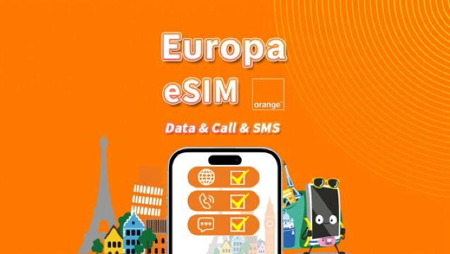 eSIM Orange Europa | 5G/4G | Total de 20GB/50GB/100GB | Número francês com chamadas e SMS | Código QR