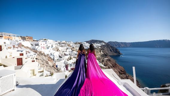 Santorini: servizio fotografico in abito volante **Abito incluso**