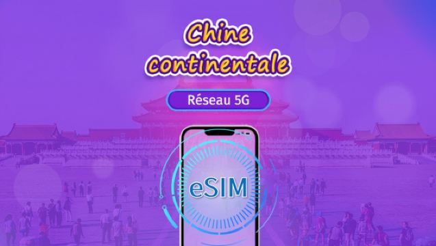 Chine continentale | eSIM 5G | Pass journalier / Forfait total | Réinitialisation des données toutes les 24 heures | 1–30 jours | Code QR