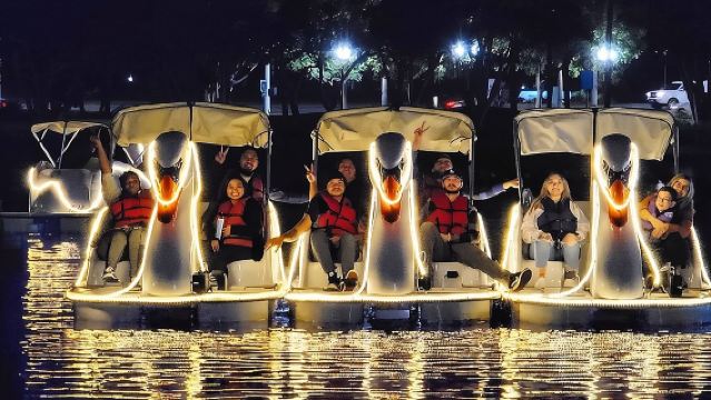 Illuminated Swan Boat Night Ride on Rainbow Lagoon in Long Beach