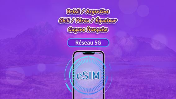 Amérique du Sud (6 pays) | eSIM 5G/4G | Pass journalier / Forfait total | Facturation 24h | 1–30 jours | Code QR