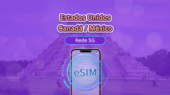 Estados Unidos/Canadá/México | eSIM 5G | Compatível com Google Maps e TikTok | Pacote diário/de dados | Cobrança por dia natural | 1-90 dias | Código QR