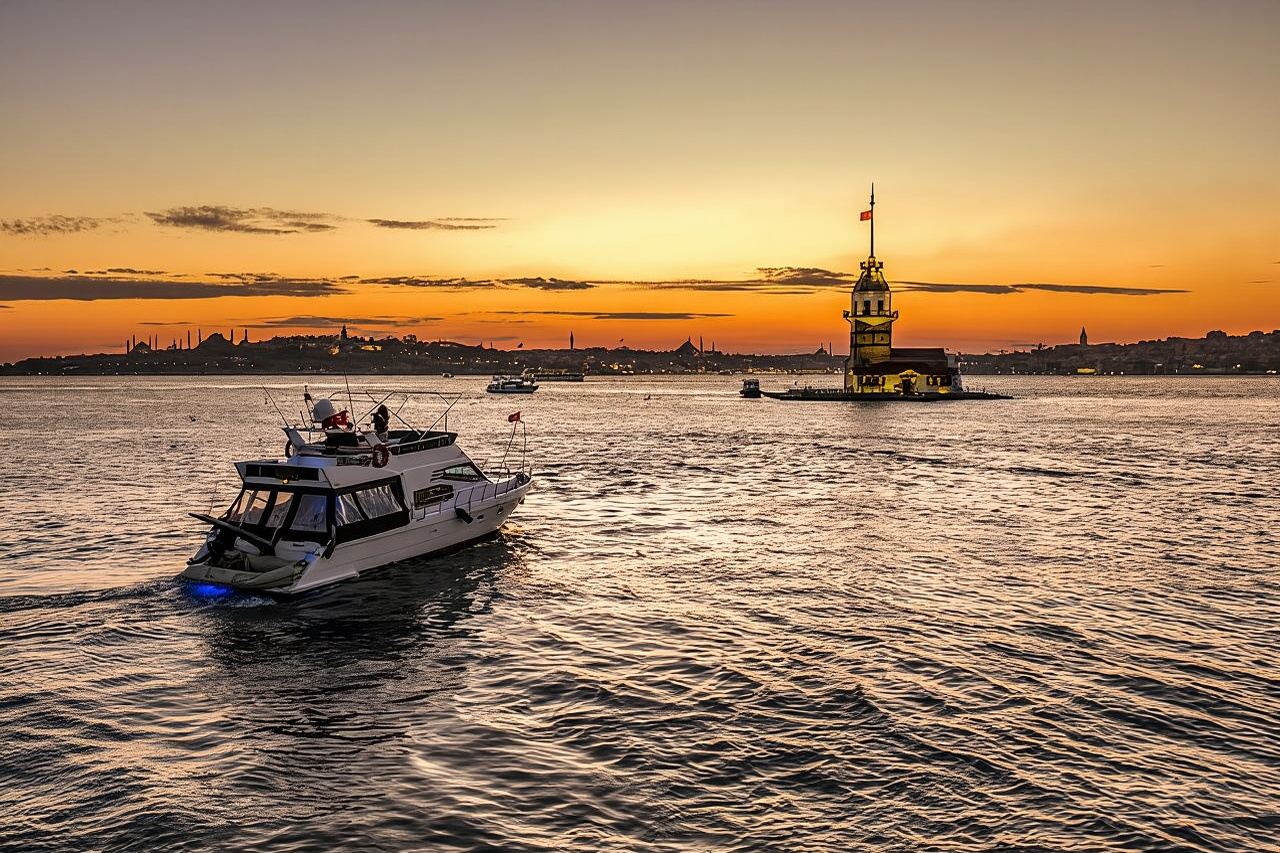 Istanbul Bosporus Sonnenuntergangs-Yachtkreuzfahrt mit Snack und Erfrischung