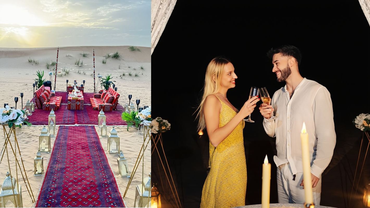 Cena personalizzata nel deserto di Dubai/Cena romantica a lume di candela nel deserto