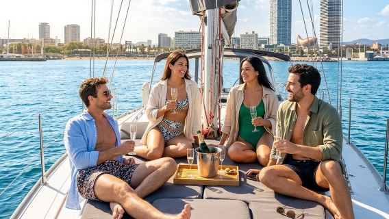 Barcelona: Paseo privado en velero con bebidas y aperitivos ilimitados