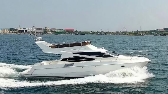 Dalian yacht charter: 45-ft luxury yacht cruise from Dalian Donggang + fruits & drinks + yacht driving experience + seagull feeding