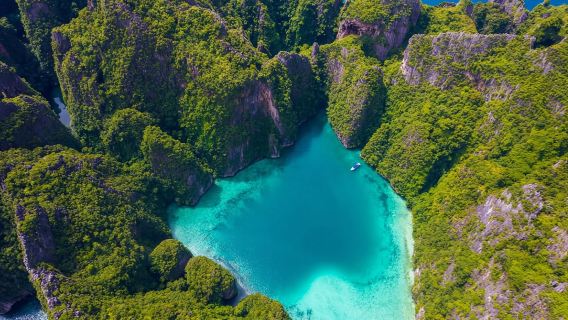 Phuket : Île Phi Phi + Île Bamboo + Île Honeymoon, catamaran, hors-bord, snorkeling + toboggan marin