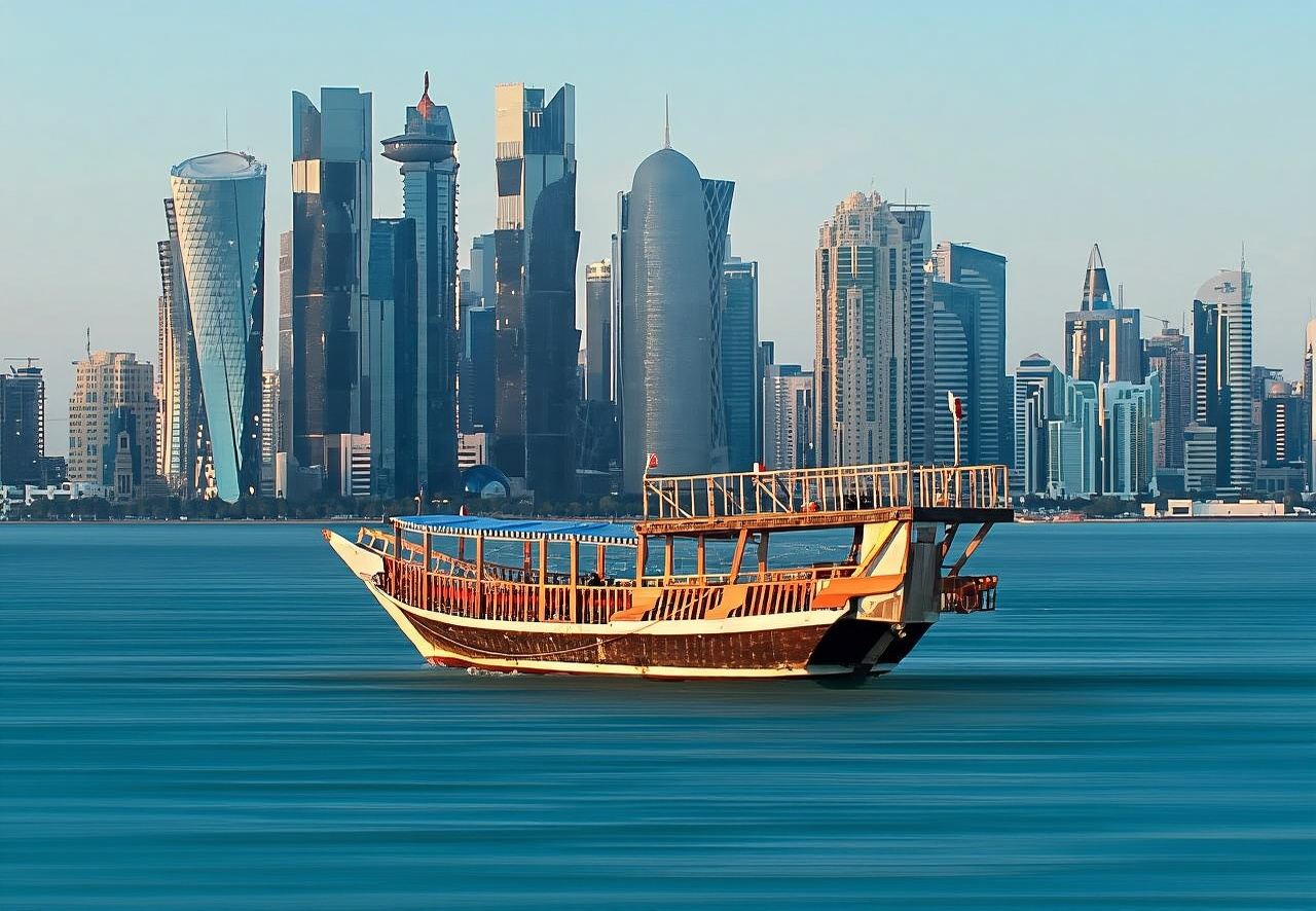 ドーハ:木造ダウ船ディナークルーズ(紅茶、アラビアコーヒー/デーツ付き)