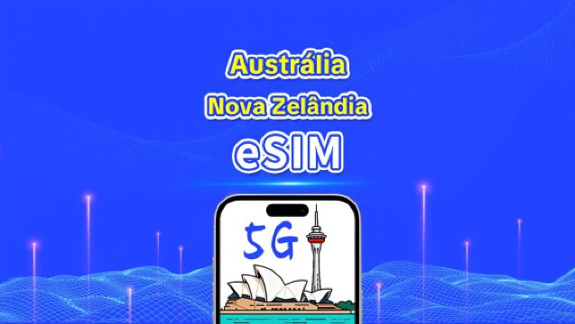 eSIM Austrália+Nova Zelândia | 5G/4G | Pacote diário/de dados | Cobrança de 24 horas | 1-30 dias | Código QR