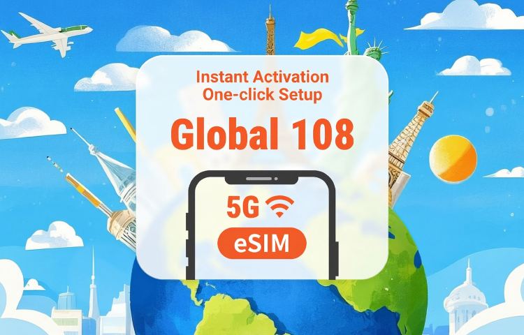 Global 108 destinos 5G eSIM | Um eSIM, cobertura mundial | Acesso total a AI e TikTok | 1–30 Dias | QR Code