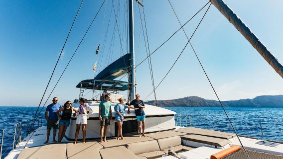 Santorini, Greece Luxury Catamaran Half-Day Tour (Morning/Sunset Cruise + Meals + Transfers)