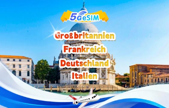 5G eSIM für Großbritannien, Frankreich, Deutschland und Italien | Tagespauschale/Gesamtpauschale | 1-30 Tage | QR-Code