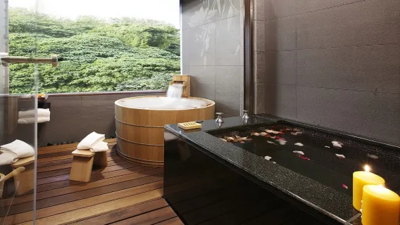 Suối nước nóng Bắc Đầu | Khách sạn suối nước nóng tinh tế Kim Đô | Phòng tắm onsen cảnh quan